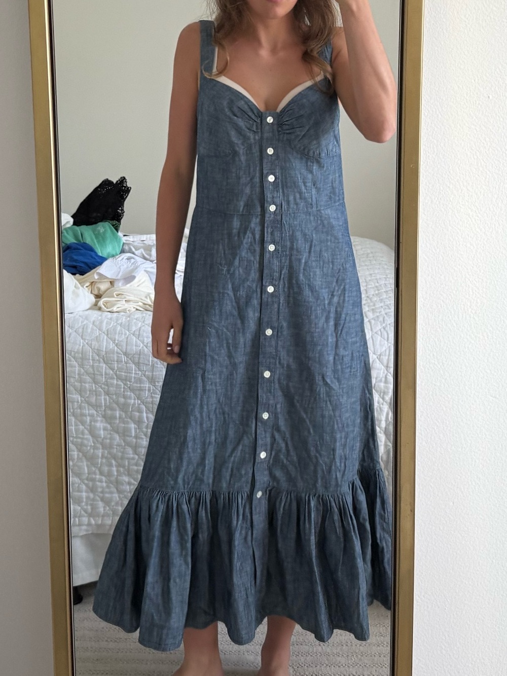 Polo by Ralph Lauren Denim-Effect Button Midi Dress in Blue - Picture 2 of 3